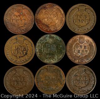 US: (9) Indian Head Penny Coins Including 1909 1901 1902 1906 1903 1888 1900