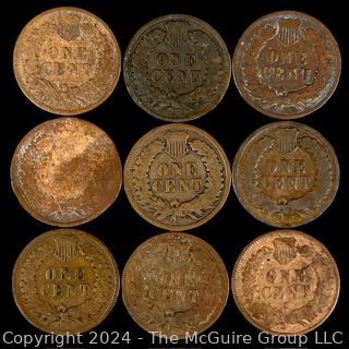 US: (9) Indian Head Penny Coins 1908 1901 1903 1907 1899 1899 1905 1905 1890