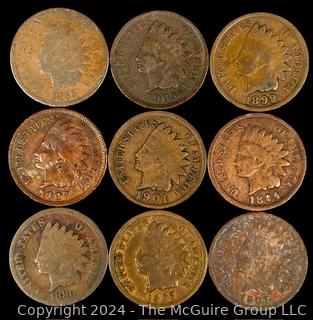 US: (9) Indian Head Penny Coins 1865 1903 1899 1907 1901 1894 1880 1905 1907 