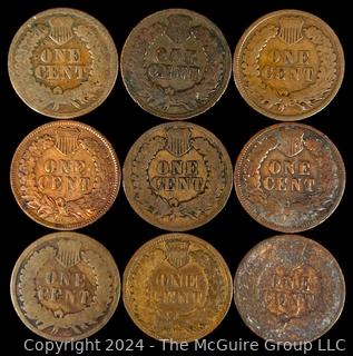 US: (9) Indian Head Penny Coins 1865 1903 1899 1907 1901 1894 1880 1905 1907 