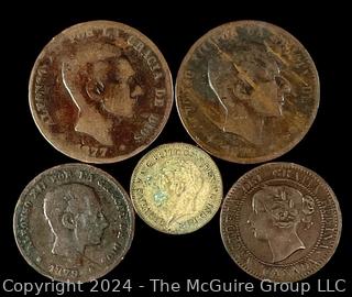 Foreign: (4) British Coins 1877 1877 1879 1936 and 1859 Canadian Copper Coin 