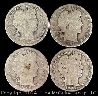 US: (4) Barber Half-Dollars 1901 1904 1906 1908