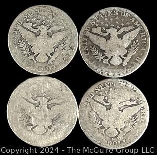 US: (4) Barber Half-Dollars 1901 1904 1906 1908