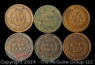 US: (6) Indian Head 1 Cent Coins 1901 1904 (3) 1906 1907