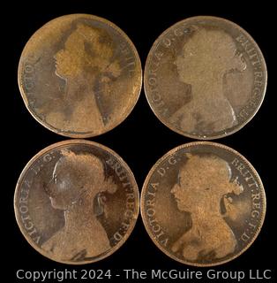 (4) British One Penny Coins 1875 1896 1892 1890