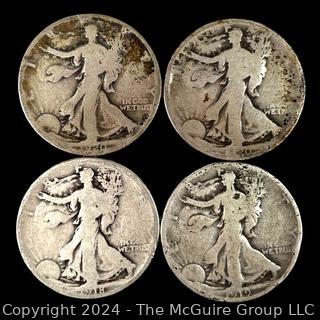 US: (4) Walking Liberty Half Dollar Coins 1918, 1919-D, 1920-D, 1920 (check mint marks) ?