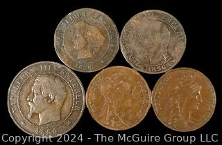 Foreign: (5) French Copper Coins 1854-1902