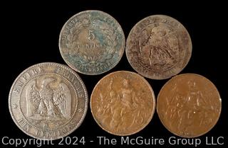 Foreign: (5) French Copper Coins 1854-1902