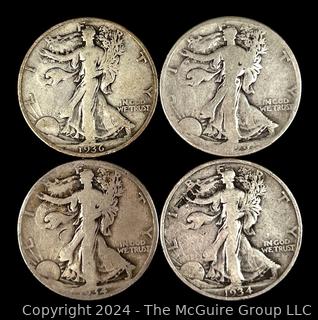 US: (4) Walking Liberty Half Dollar Coins 1922-S, 34, 34, 36 