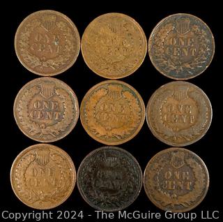 US: (9) Indian Head Penny Coins 1905 1902 1907 1904 1899 1900 1908 1903 1902 