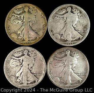 US: (4) Walking Liberty Half Dollar Coins 1917-S, 17, 17, 17