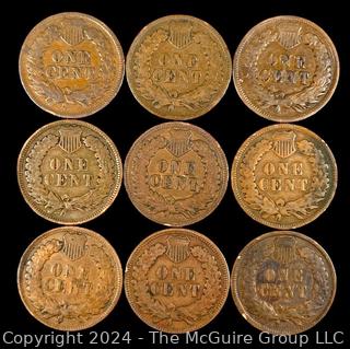 US: (9) Indian Head Penny Coins 1904 1903 1905 1900 1903 1907 1906 1907 1906