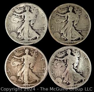 US: (4) Walking Liberty Half Dollar Coins 1917, 17, 17, 17-D (?) Are mint marks correct?