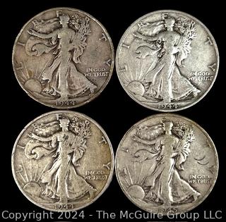 US: (4) Walking Liberty Half Dollar Coins 1944-S, 44-S 44-D, 45-D