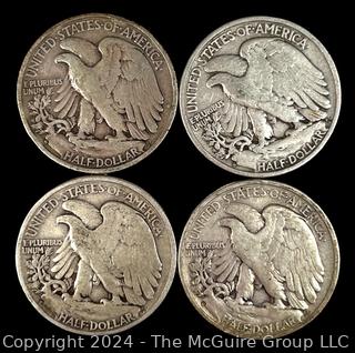 US: (4) Walking Liberty Half Dollar Coins 1944-S, 44-S 44-D, 45-D