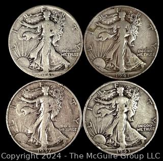 US: (4) Walking Liberty Half Dollar Coins 1937, 41, 41, 43 (check mint marks ?)