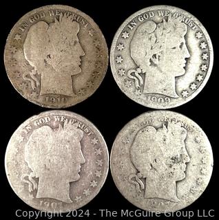 US: (4) Barber Silver Half-Dollar Coins 1901 1907 1909 1910