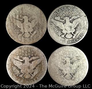 US: (4) Barber Silver Half-Dollar Coins 1901 1907 1909 1910