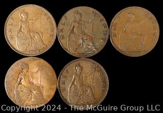 Foreign: (5) British Half-Pennies 1911 1916 1929 1936 1936