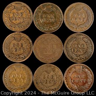 US: (9) Indian Head Penny Coins 1903 1903 1906 1902 1907 1904 1900 1905 1906 