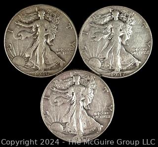 US: (3) Walking Liberty Half Dollar Coins 1946, 47 47-D (?) Are mint marks correct?