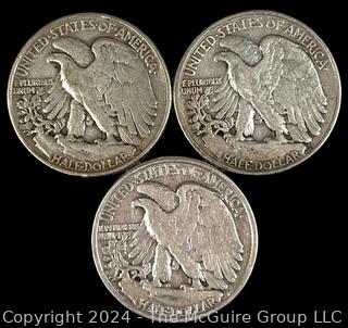 US: (3) Walking Liberty Half Dollar Coins 1946, 1947, 47-D 