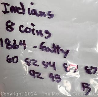 US: (8) Indian Head 1 Cent Coins Including 1864 1880 1882 1887 1887 1892