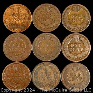 US: (9) 18th c Indian Head Penny Coins 