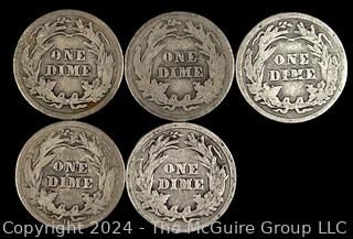 US: (5) Barber 10 Cent Dimes 1899 1910 1912 1914 1914-D