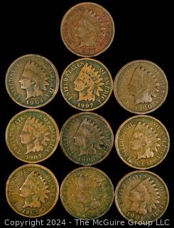 US: (10) Indian Head One Cent Coins 1906 1904 1907 1900 1907 1906 1907 1907 1901 1904