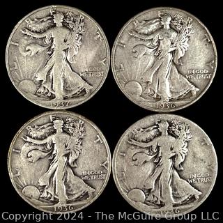 US: (4) Walking Liberty Half Dollar Coins 1936, 36, 36, 37