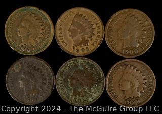 US: (6) Indian Head 1 Cent Coins Including 1880 1889 1900 1903 1905