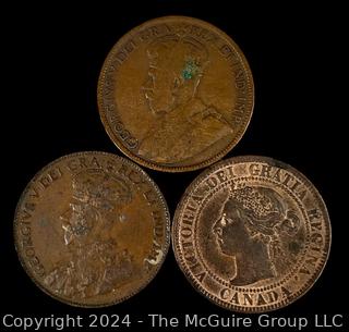 Foreign: (3) Canadian One Cent Coins 1896 1916 1920