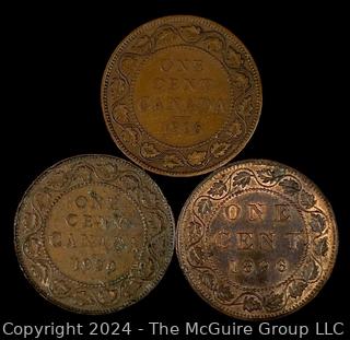 Foreign: (3) Canadian One Cent Coins 1896 1916 1920