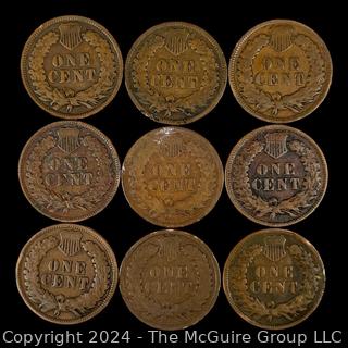 US: (9) Indian Head Penny Coins Including 1904 1904 1907 1902 1899 1906 1905 1906