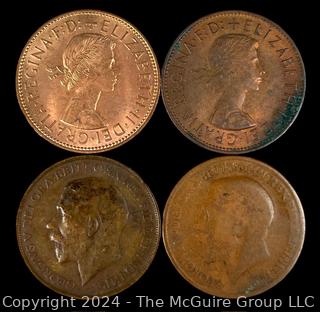 (4) British Penny Coins Including 1912