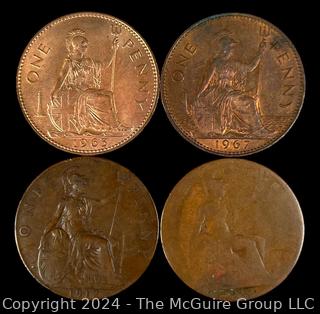 (4) British Penny Coins Including 1912