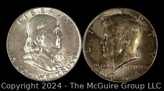 1964 Kennedy Silver Half Dollar & 1963 Franklin Silver Half Dollar