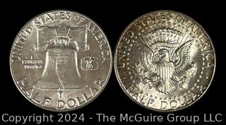 1964 Kennedy Silver Half Dollar & 1963 Franklin Silver Half Dollar