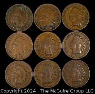 US: (9) Indian Head Penny Coins 1904 1900 1886 1906 1905 1906 1903 1904 1904 