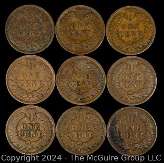 US: (9) Indian Head Penny Coins 1904 1900 1886 1906 1905 1906 1903 1904 1904 