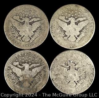 US: (4) Barber Half Dollar Silver Coins 1901 1902 1906 1907 