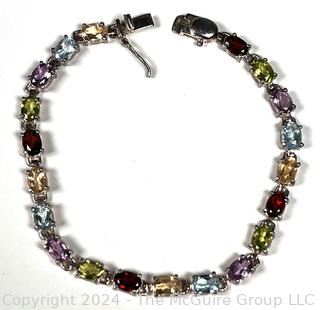 Sterling Silver with Multicolor Gemstones Tennis Bracelet