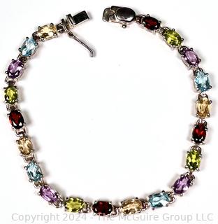 Sterling Silver with Multicolor Gemstones Tennis Bracelet