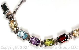 Sterling Silver with Multicolor Gemstones Tennis Bracelet