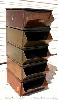 Five (5) Steel Industrial Stacking Hopper Bins by Mohawk Metal Company, Chicago. 19w x 24d x 48" Tall