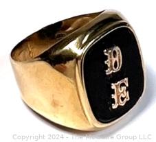 14kt Yellow Gold Men's Signet Ring with Onyx Insert and Initials