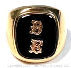 14kt Yellow Gold Men's Signet Ring with Onyx Insert and Initials