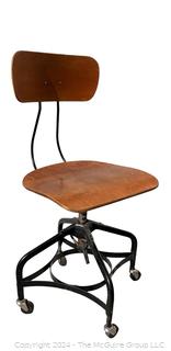 Industrial Adjustable Swivel Chair By Toledo Metal Furniture Co. Stamped Board of Education of Carroll County Schools. 16w x 14d x 35" Tall