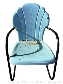 Blue and Black 1940s Iron Clamshell Patio Lawn Chairs.  Second of two offered in this auction. 20w x 19d x 32" Tall